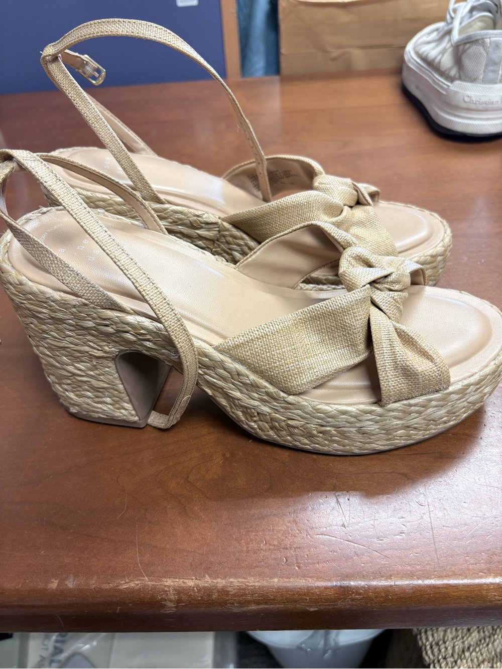 a new day Tan Knotted Espadrille Platform Slingback Wedges